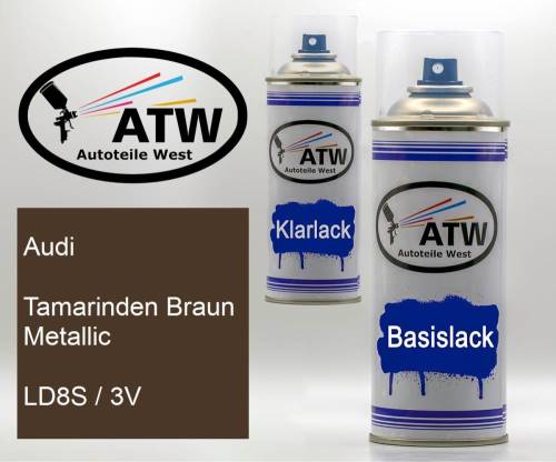 Audi, Tamarinden Braun Metallic, LD8S / 3V: 400ml Sprühdose + 400ml Klarlack - Set, von ATW Autoteile West.